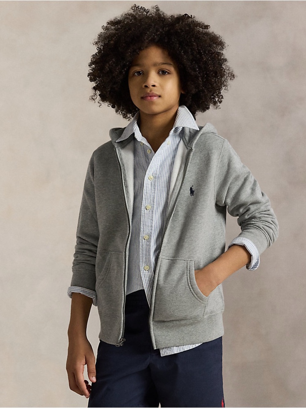Polo by Ralph Lauren Boys' Light Gray Zip Hoodie with Embroidered Pony Size 7